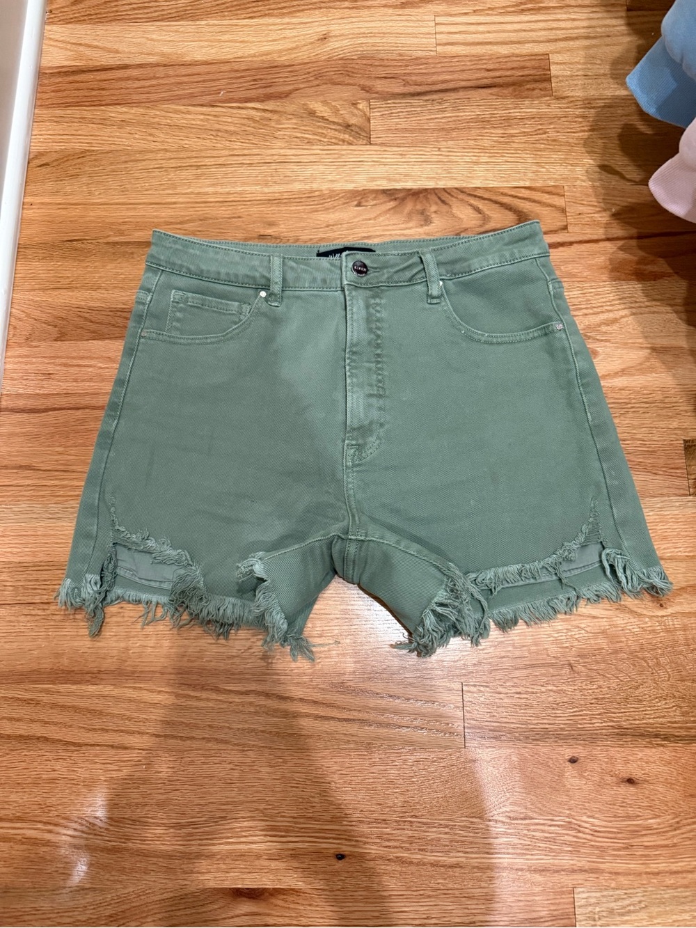 RISEN High-Rise STRETCH Frayed Hem Women's Shorts — Olive Green